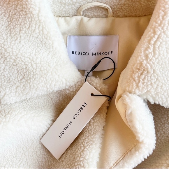 REBECCA MINKOFF NWT Teddy Sherpa Snap Front Coat Size Medium in Plush Cream - Picture 13 of 16